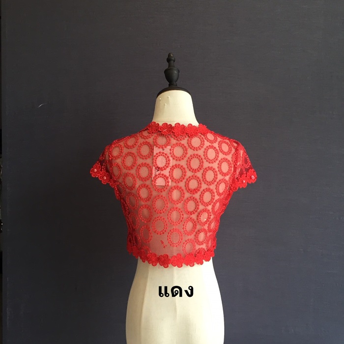 เสื้อคลุมชุดราตรีลูกไม้ลายดอกไม้ สีมิ้นต์ แต่งเกสรมุกสวยหรู