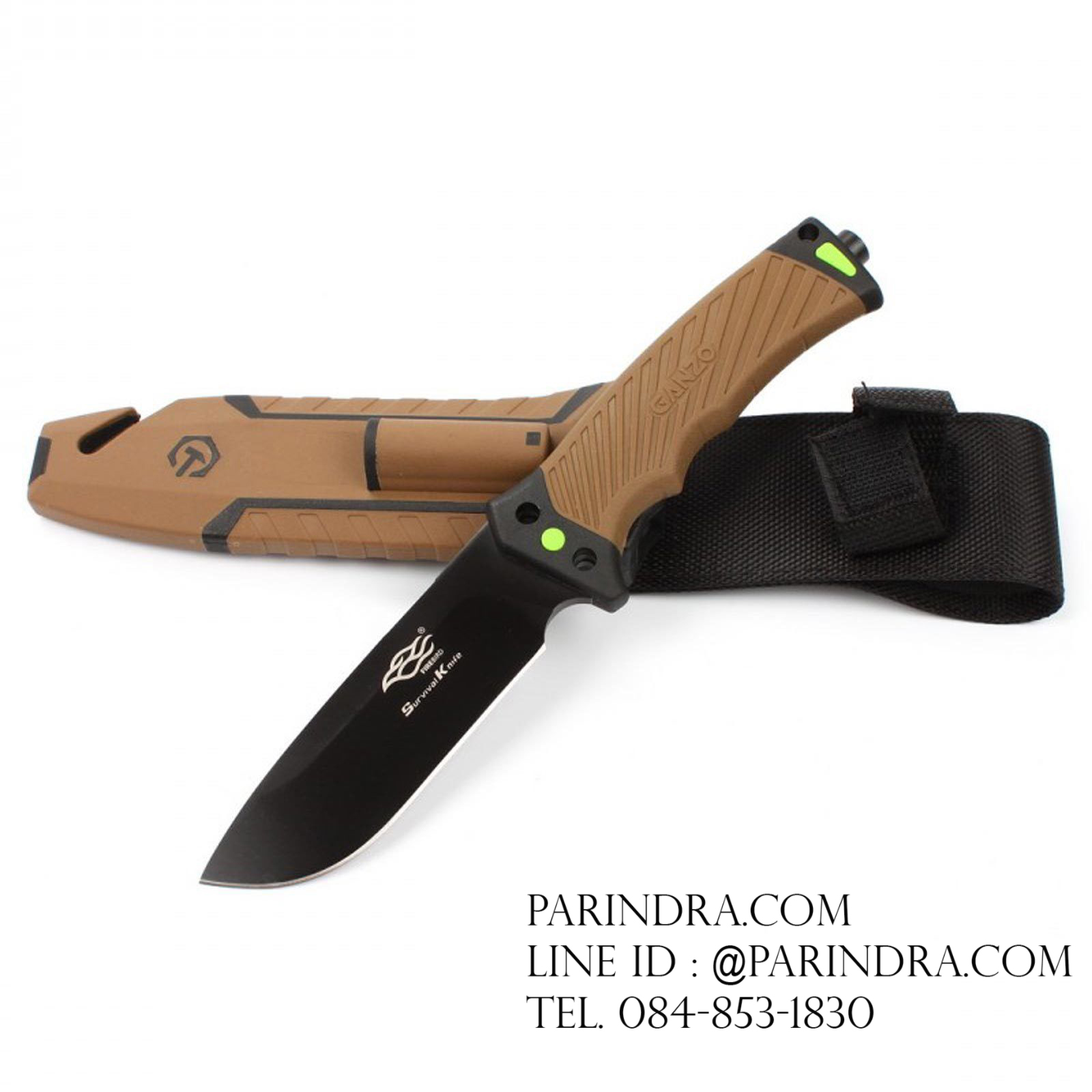 มีดใบตายเดินป่า Ganzo กานโซ่ รุ่น G-803 DY สีน้ำตาลตัดดำ รุ่นใหม่ ของแท้ 100%