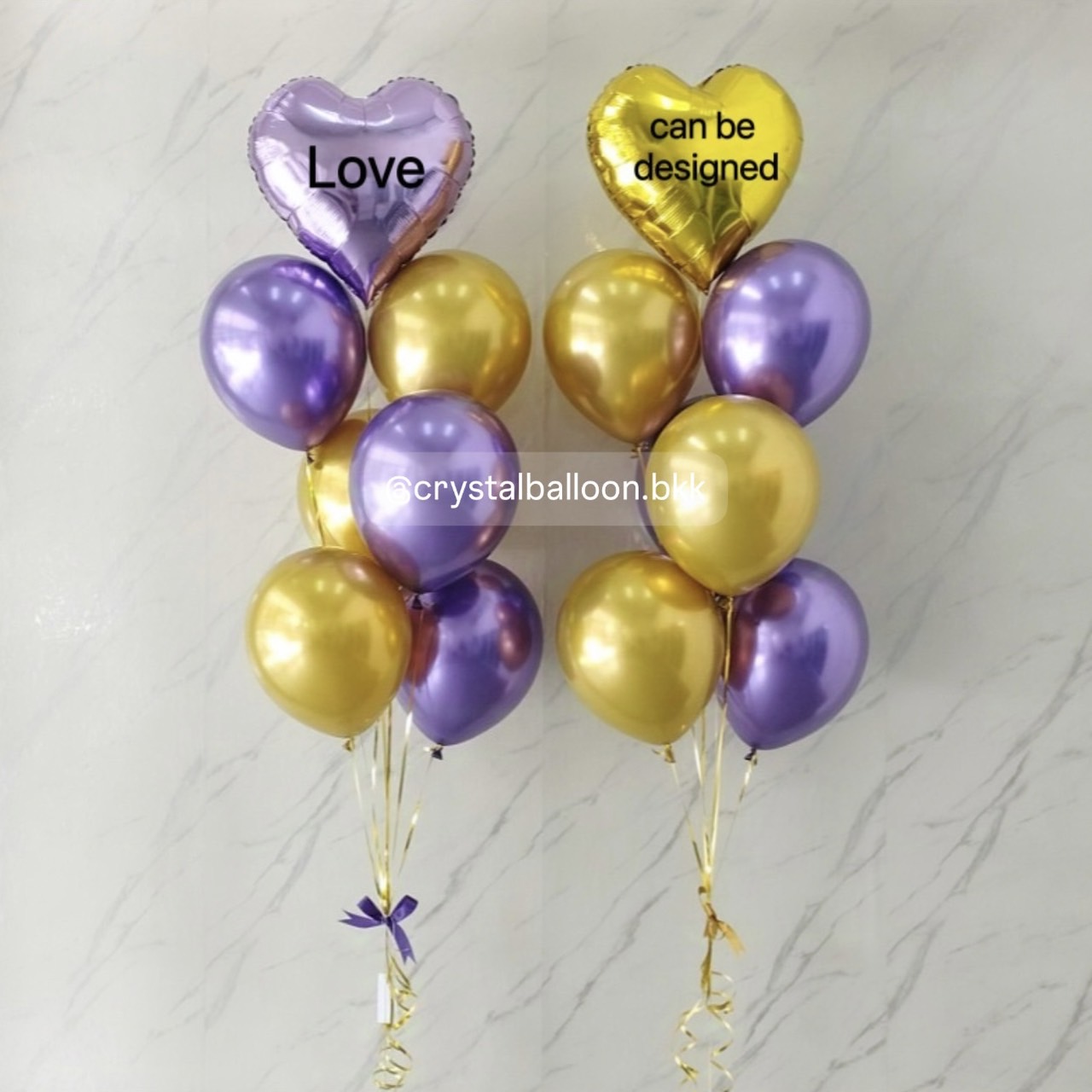 ลูกโป่ง Anniversary ช่อลูกโป่งฟอยล์หัวใจ ขนาด 18" ช่อ 7 ลูก 2 ช่อ สีโครเมี่ยม พร้อมตกแต่ง สามารถเปลี่ยนสีลูกโป่ง/เปลี่ยนข้อความ/เปลี่ยนสี-ฟอยล์ตกแต่งได้
