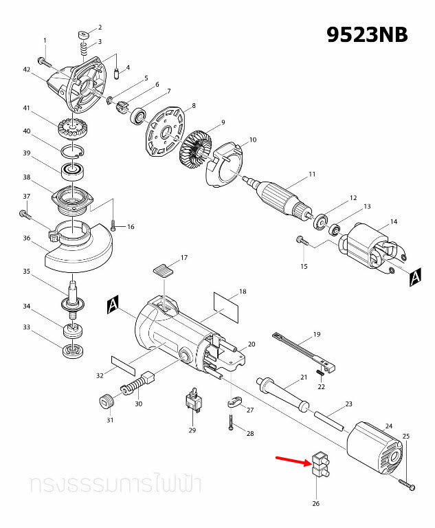TERMINAL BLOCK 1P หินเจียร Makita มากีต้า 9523NB [#26], 9500NB [#37], 5806B Pn.654532-5 (แท้) ##