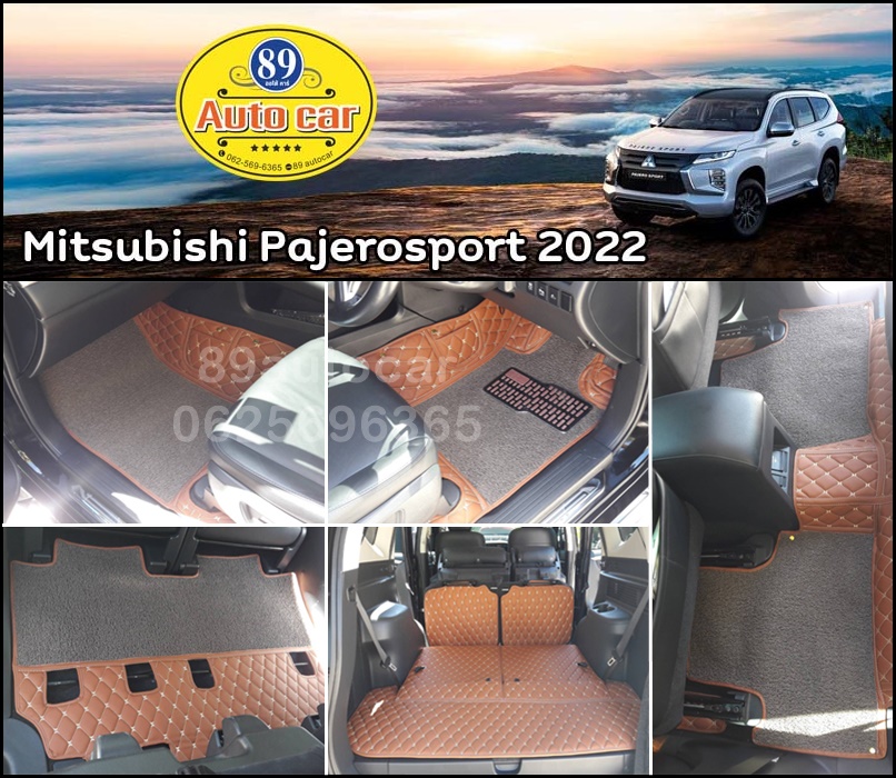 พรมดักฝุ่น Mitsubishi Pajerosport 2022 8D สีน้ำตาลเย็บติดกับพรมหนังสีน้ำตาลเข้ม