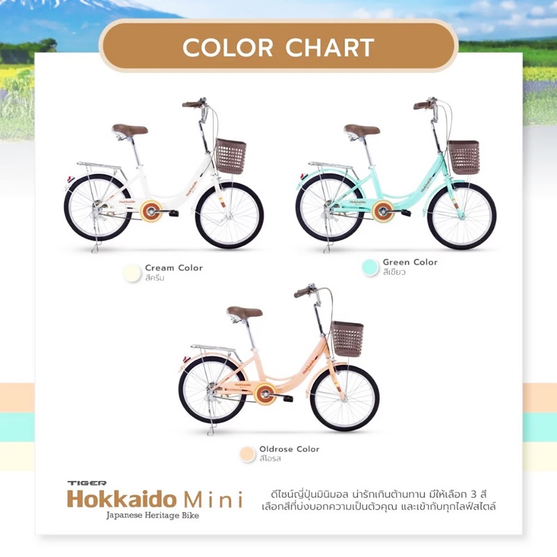 จักรยานแม่บ้านญี่ปุ่น TIGER HOKKAIDO MINI 20" City bike รุ่น ฮอกไกโด ล้อ 20 นิ้ว พร้อมตะกร้าวินเทจ ตัวถังแข็งแรง ล้ออลูมิเนียม สีสันสดใส NEW2025