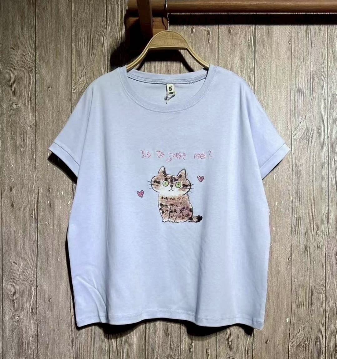 เสื้อยืดลายปักสกรีนลายแมว 9am