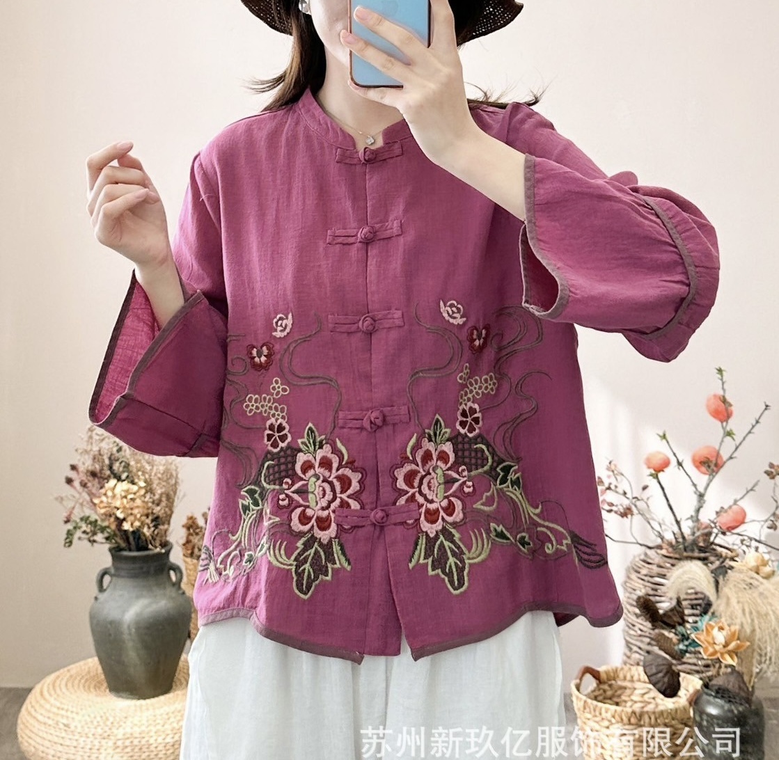 เสื้อคอจีนผ้าลินินลายปัก