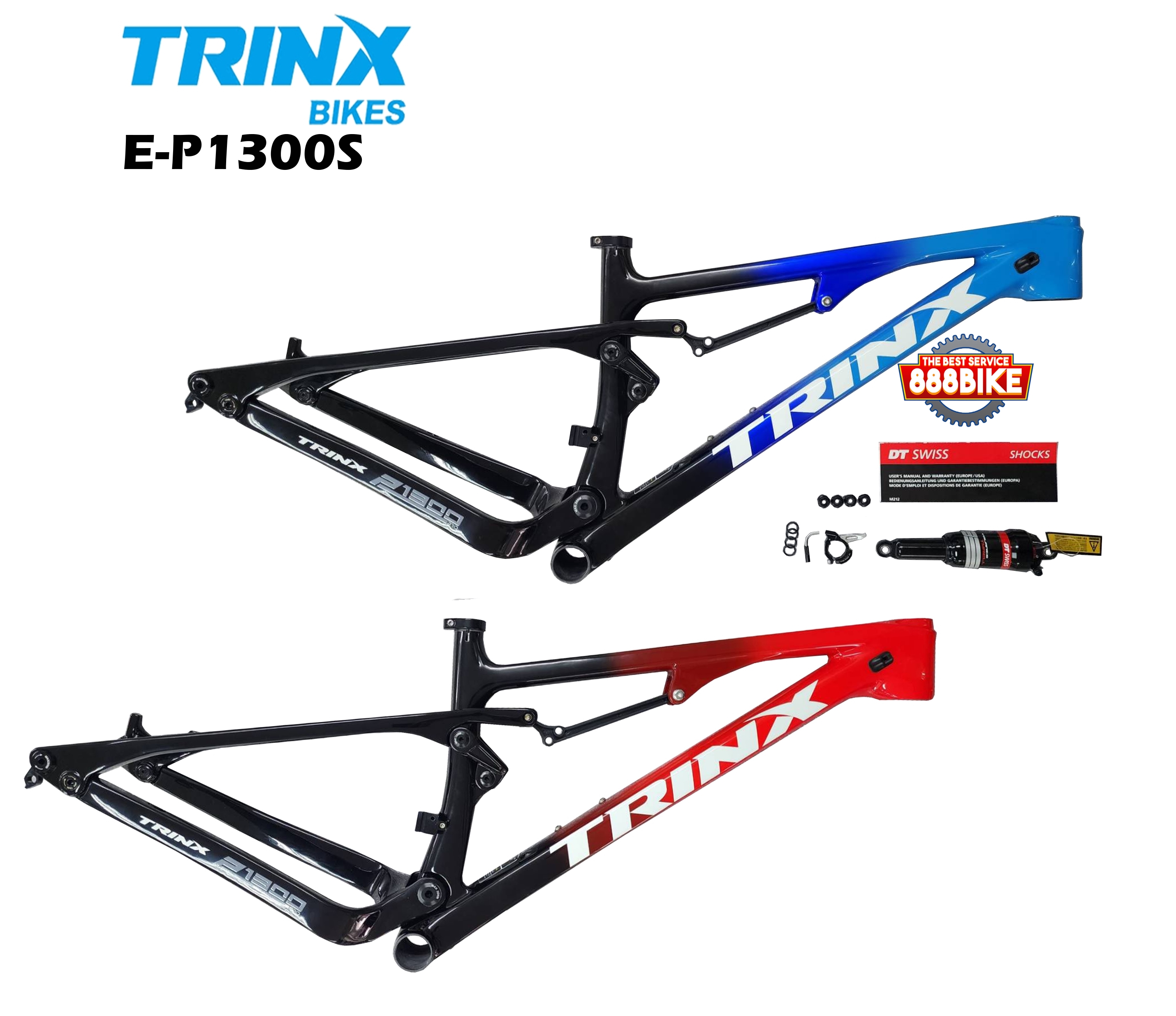 เฟรมเสือภูเขา TRINX E-P13000S FULL SUSPENSION คาร์บอน T800 29นิ้ว พร้อม ถ้วยคอ BOOST 12x148mm. พร้อมโช้คหลัง DT SWISS M212 มีรีโมท