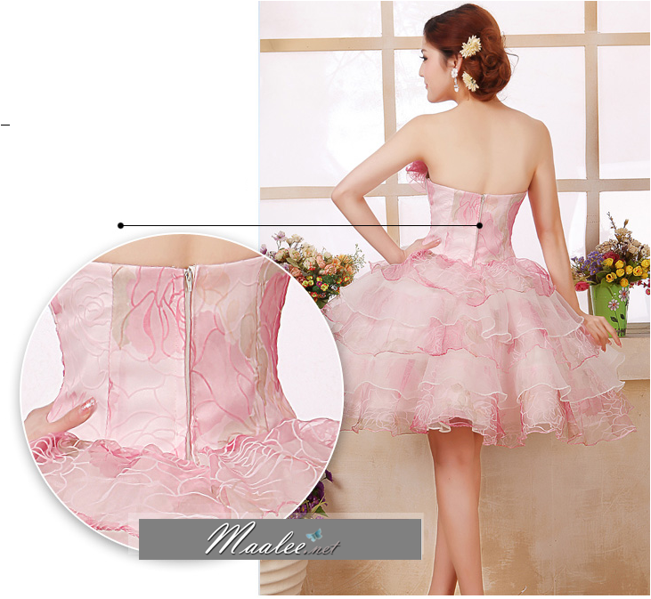 พร้อมเช่า ชุดแฟนซี เช่า 500 ชุดราตรีสั้น เกาะอก สีกุหลาบแต่งดอกไม้สามมิติ พองฟูน่ารักมาก