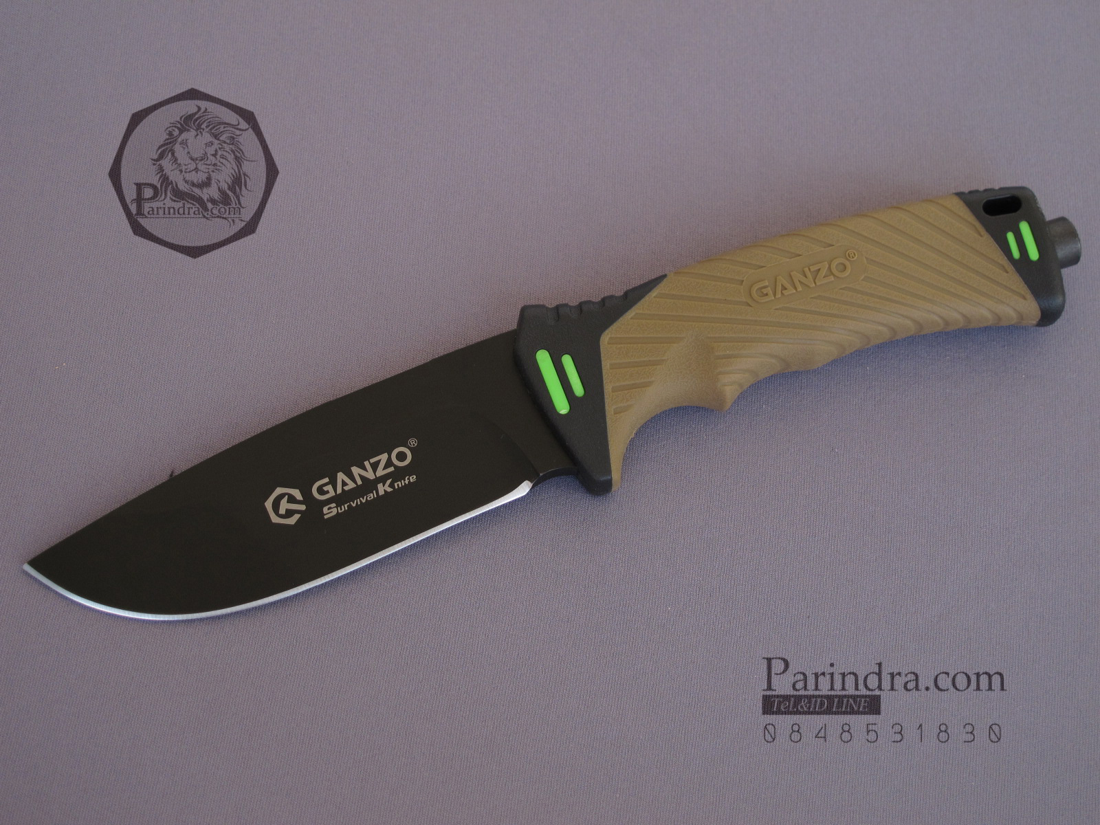 มีดใบตายเดินป่า Ganzo Hunting Survival Knife กานโซ่ รุ่น G-801 DY สีน้ำตาลอ่อนตัดดำ ของแท้ 100%