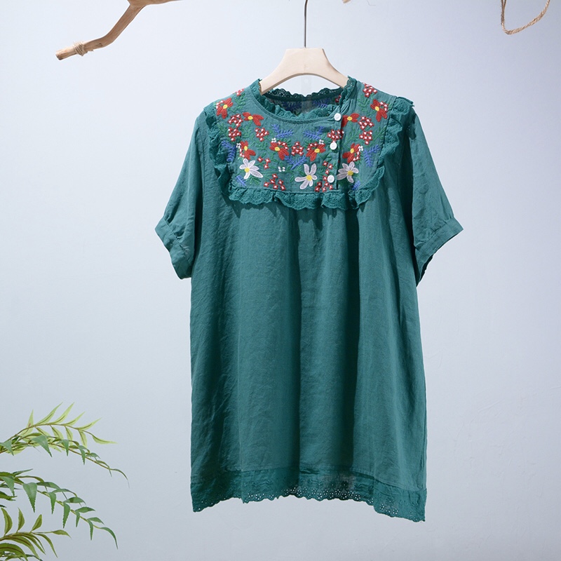 เสื้อผ้าลินินลายปักแต่งลูกไม้