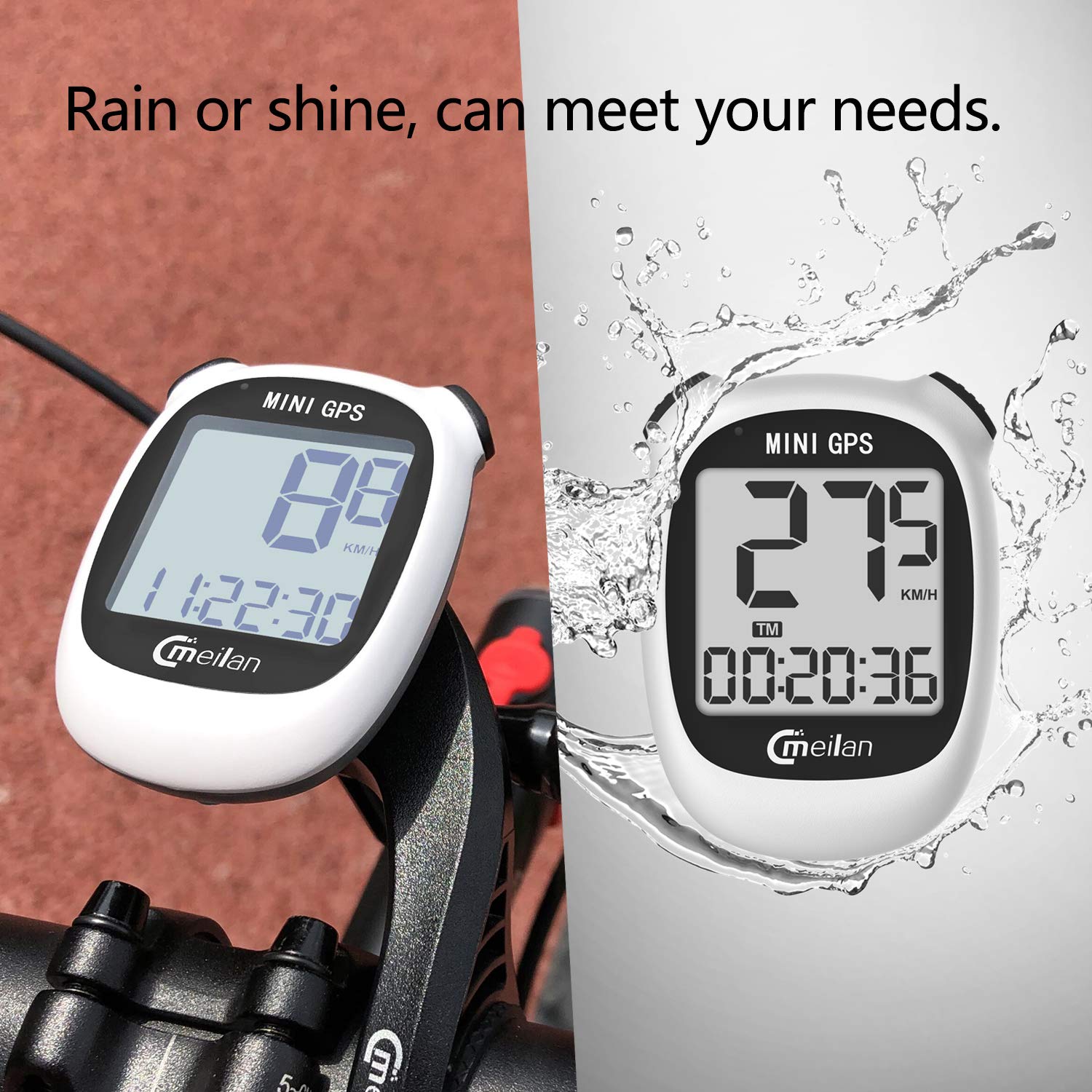 ไมล์จักรยาน MEILAN หน้าจอ 1.6 inch LCD Backlight GPS Bike Computer Wireless Cycling Bicycle IPX6 Waterproof Speedometer Odometer - White