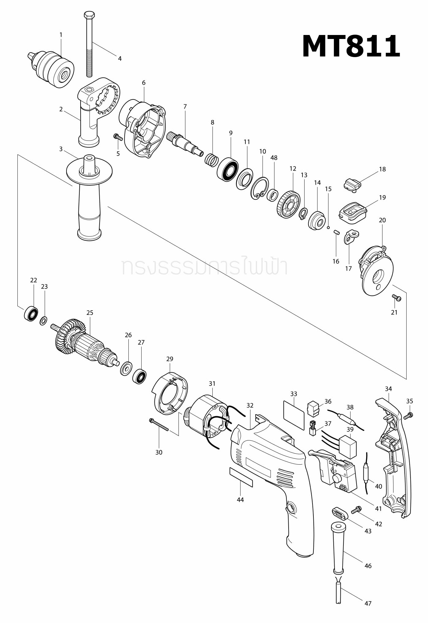 น๊อต สว่านกระเเทก Maktec, Makita MT811, MT813, MT814, MT817, HP1630, M8100, M8100B, M8103B Pn.265495-6 (แท้) ##