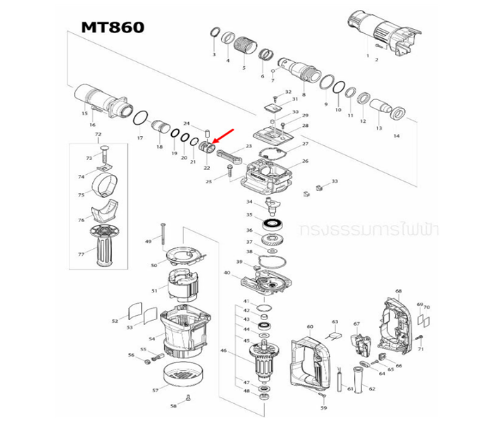 ลูกสูบ สกัดไฟฟ้า Maktec-Makita MT860, M8600 [#22] Pn.455158-4(แท้)