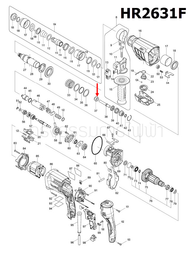 SLEEVE 9B สว่านโรตารี่ Makita มากีต้า BHR242, DHR242, BHR243, DHR243, HR2601, HR2611F, HR2611FT, HR2631F, HR2651 Pn.325783-4 (แท้) ##