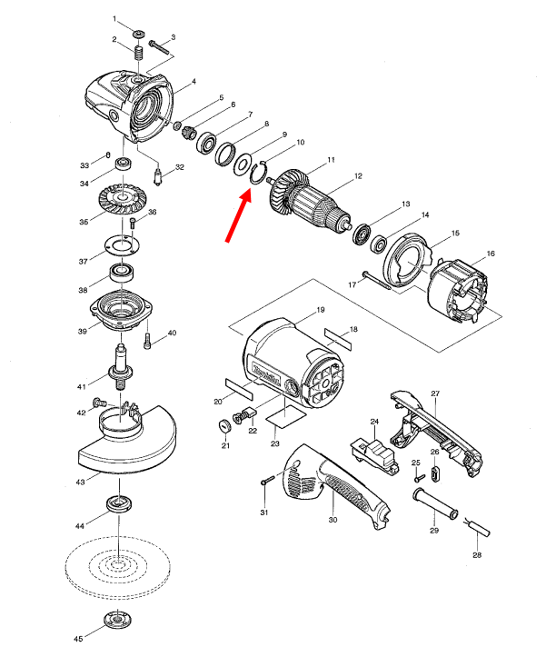 แหวนล็อคลูกปืนทุ่น หินเจียร Maktec, Makita MT900, MT901, GA7020, GA7030 Pn.962211-4 (แท้) ##