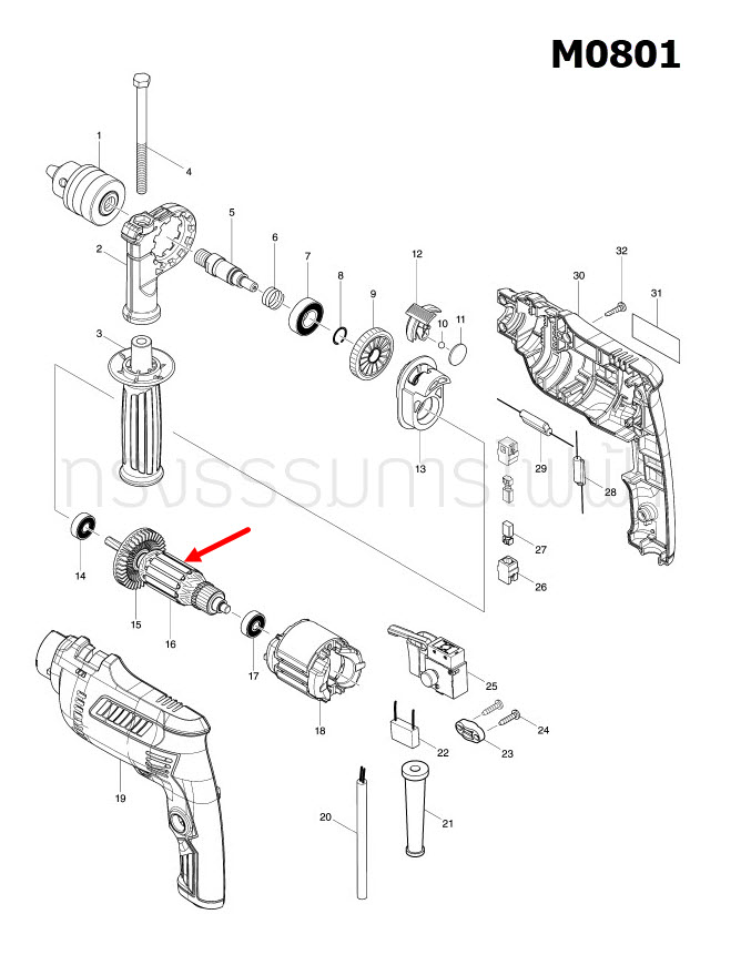 ทุ่น สว่านกระเเทก Maktec มาคเทค MT80B, MT80A, M0801, M0801B (แท้) ##(*)
