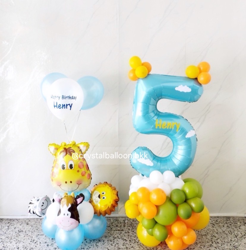 ลูกโป่ง วันเกิดเด็ก ฟอยล์ตัวเลข ขนาด 40" ตั้งฐาน 1 ชิ้น สีฟ้า , ฟอยล์ยีราฟ ตั้งฐาน 1 ชิ้นพร้อม ลูกโป่ง เป่าลอย 3 ลูก พร้อมตกแต่ง สามารถเปลี่ยนสีลูกโป่ง/เปลี่ยนสี-ฟอยล์ตัวเลข/เปลี่ยนสี-ฟอยล์ตกแต่งได้
