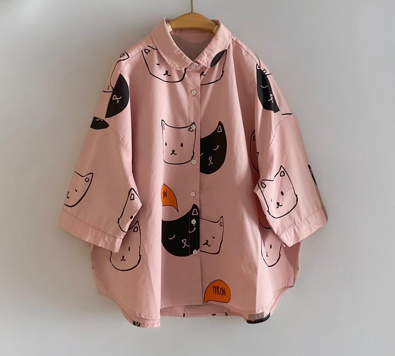 เสื้อผ้าฝ้ายลายแมวทรงโอเวอร์ไซส์