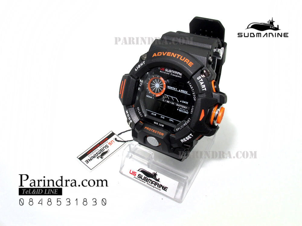 นาฬิกา US submarine รุ่น TP1328M สีดำตัดส้ม พื้นหลังดำ
