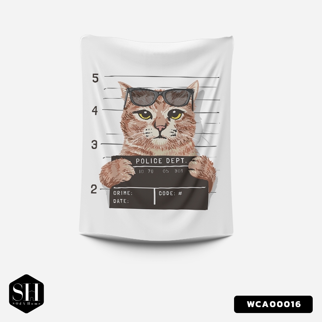 ผ้าติดผนัง ผ้าแขวนผนัง ผ้าตกแต่ง WANTED CAT WCA00016 #SOdAhome #SOdAPrintinG #WallCloth #แมว #ทาสแมว