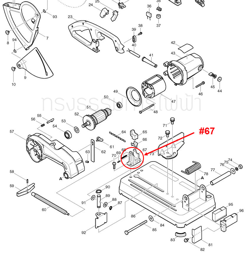 ตัวประคองเกลียวจับงาน แท่นตัด Maktec Makita MT240, MT241, MT243, LW1401 [#67] Pn.317662-0 (แท้) ##
