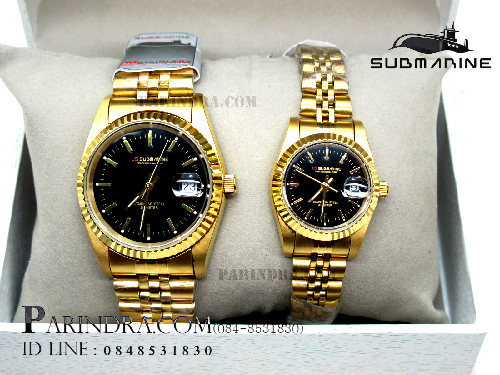 นาฬิกา US submarine รุ่น SUB108 D คู่ สุดคุ้ม สีทองหน้าปัดดำ