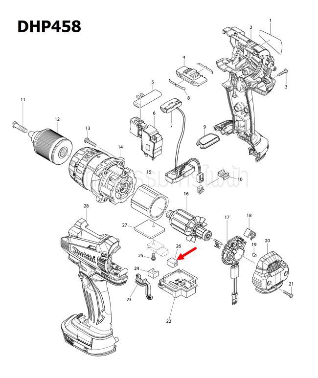 ฟองน้ำ B สว่านเจาะกระแทกไร้สาย Makita DTD146 [#4], DHP458 [#26] Pn.423423-9 (แท้) ##