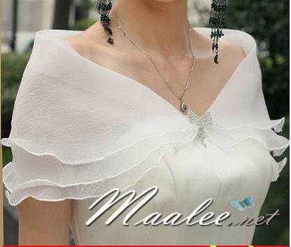 เสื้อคลุมชุดราตรี ผ้าแก้วออกันซ่า สีขาว พร้อมตะขอเพชรรูปโบว์