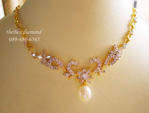 ===BN022+++สร้อยเพชร pearl in flower++ สร้อยมุกแท้ ประดับด้วยเพชร cz แบบสวย ดูไฮโซ หรูหรามากๆๆ งานสวย Perfect ลงตัว เพชรสวย มุกงามมากค่ะ