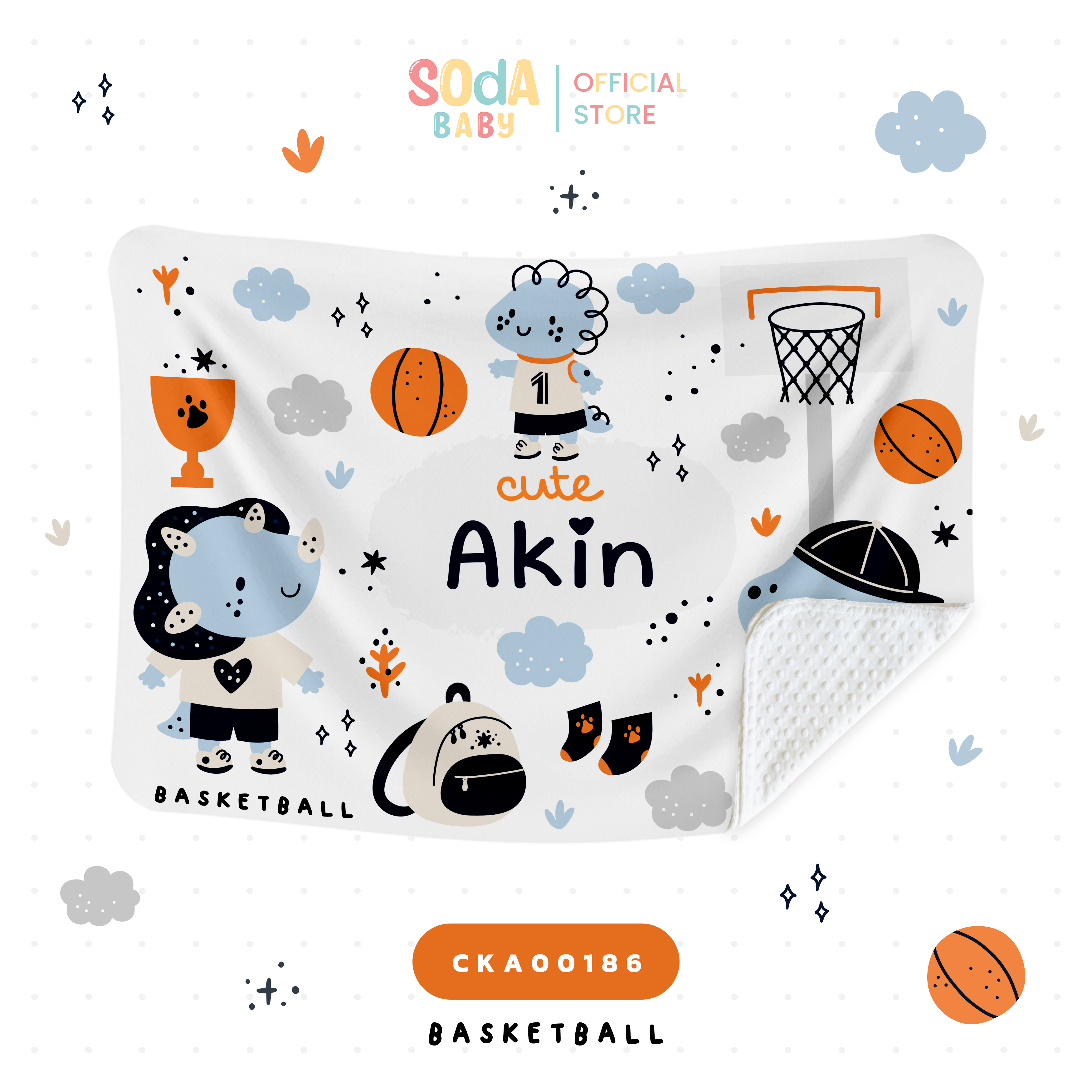 ผ้าห่มเด็ก ใส่ชื่อได้ ลาย BasketBall Cute Animal รหัส CKA00186 🏀👶 #CuteAnimal #ผ้าห่ม #SOdAbaby