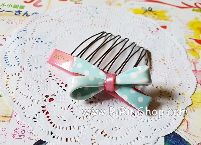 Aznavour หวีสับ หวีเสียบเซลลูโลส โบว์ลายจุด ( Pink )