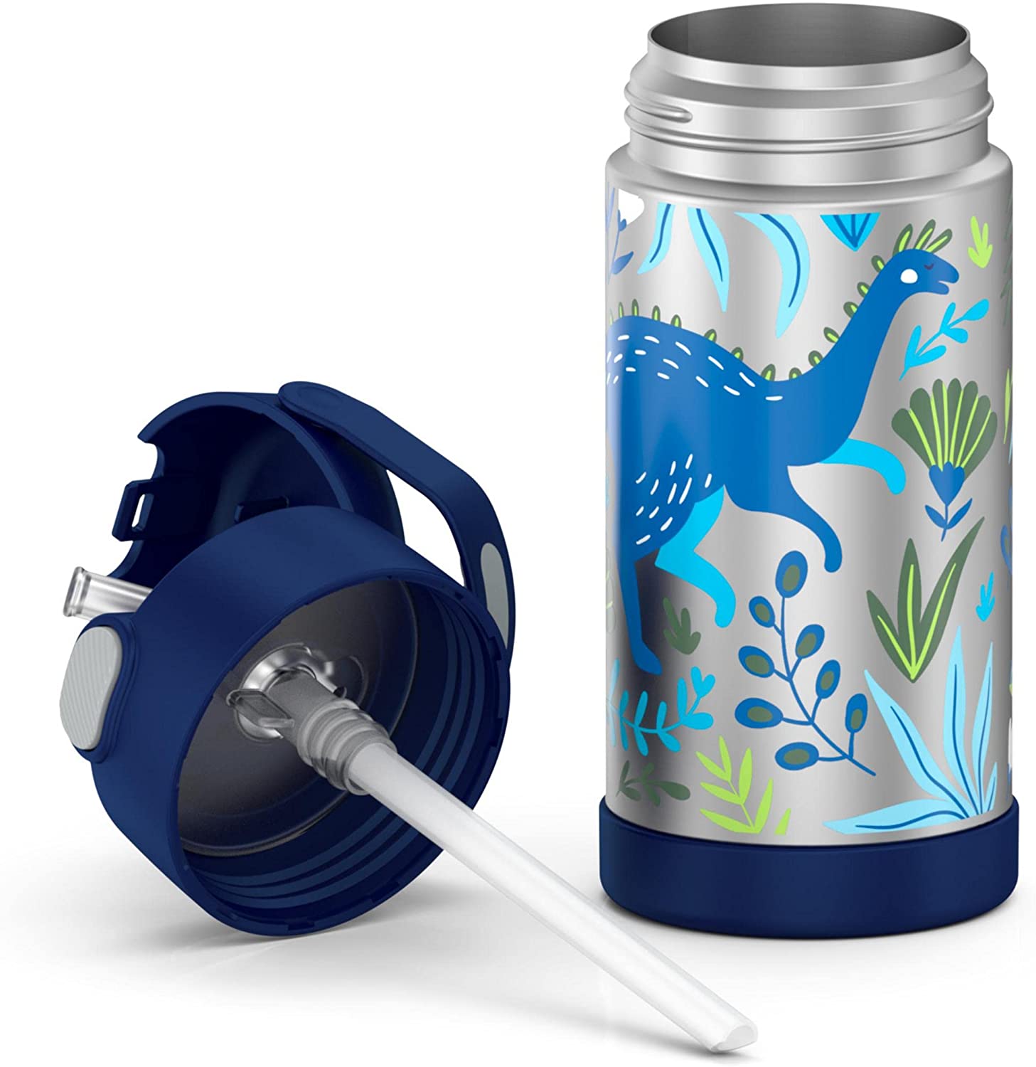 กระติกดูดน้ำแตนเลสหุ้มฉนวนสุญญากาศยี่ห้อ Thermos ของแท้ขนาด 12 ออนซ์ ลาย Dinosaur Kingdom