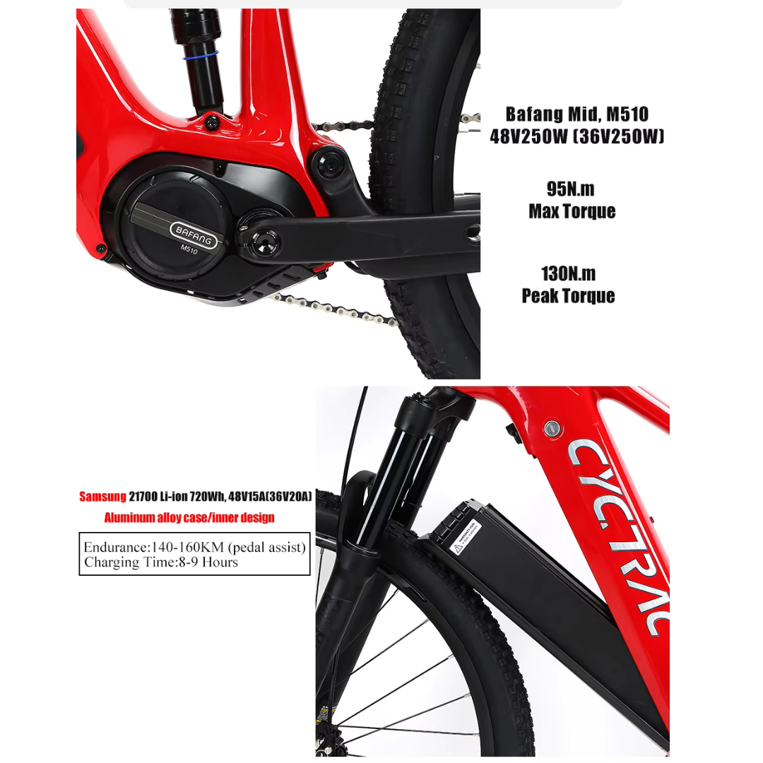 CYCTRAC EM10 Carbon Fiber E-Bike | Bafang M510 | 720Wh Hidden Battery | 12-Speed | 45 km/h