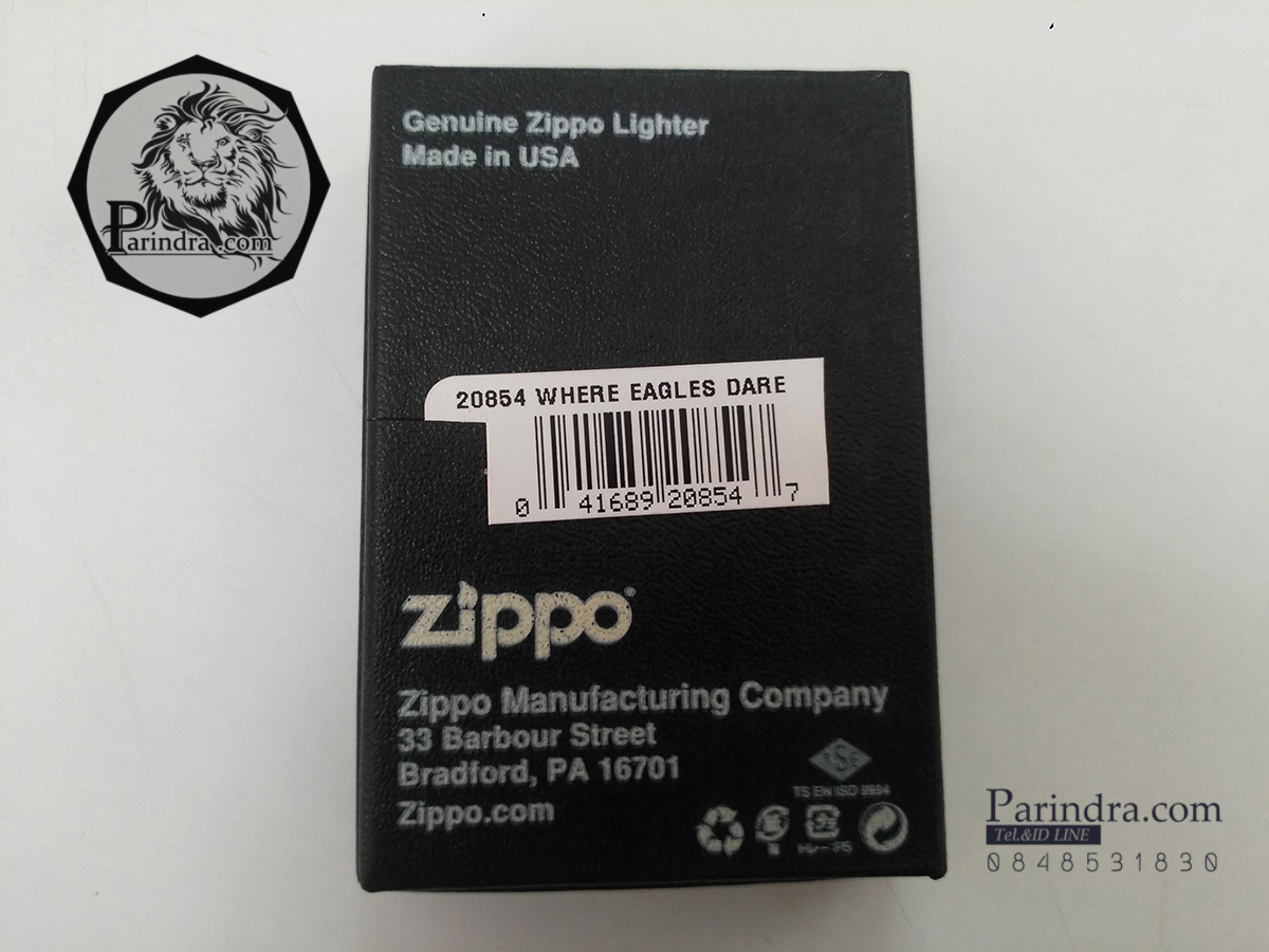 ไฟแช็ค Zippo แท้ "Zippo Where Eagles Dare Emblem Brushed Brass " # 20854 แท้นำเข้า 100%