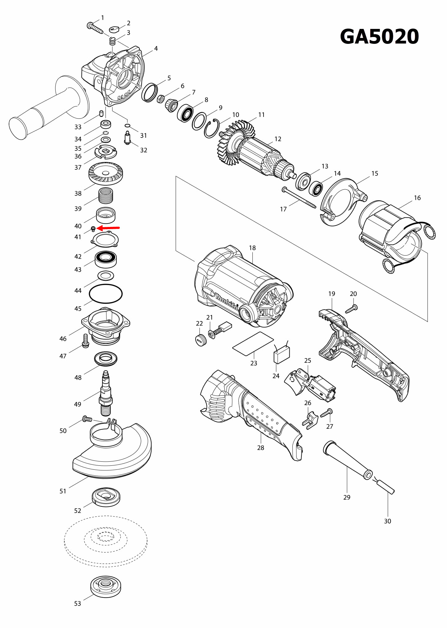 น็อต M3X6 หินเจียร 5 นิ้ว Makita MT904 [#36], HP330D [#18], GA5010, GA5020, GA6020 [#41] Pn.911003-8 (แท้) ##(**)