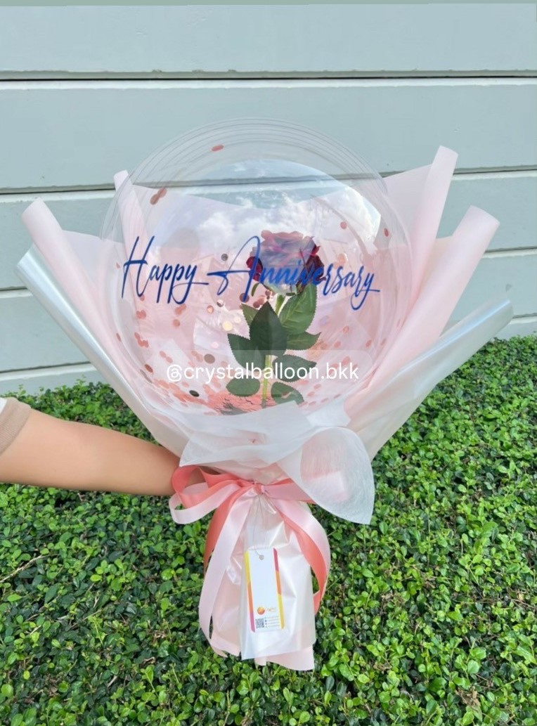 Flower Balloon ดอกกุหลาบแดงประดิษฐ์ 1 ดอก สามารถใส่เงินได้ 30 ใบ พร้อมตกแต่ง สามารถเปลี่ยนข้อความ/เปลี่ยนสีได้