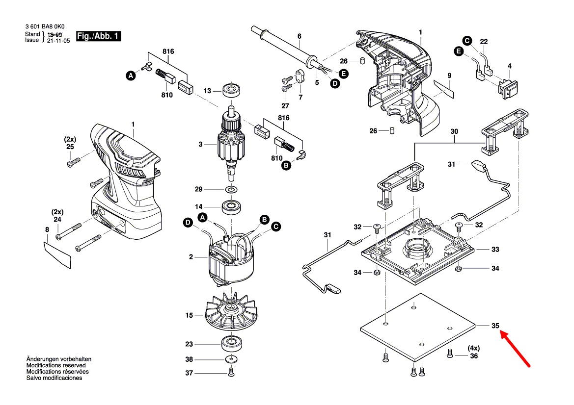 แผ่นรอง เครื่องขัดกระดาษทราย แบบสั่น-จตุรัส Bosch บอช GSS140 [#35] Pn.1600A014L4 (แท้)##