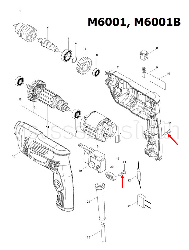 TAPPING SCREW 4X18 Makita, Maktec MT190, MT560, DDF486, M1100, M1100KX1B, M1901, GA5010, GA5020, M6001, M6001B Pn.266326-2 (แท้)+