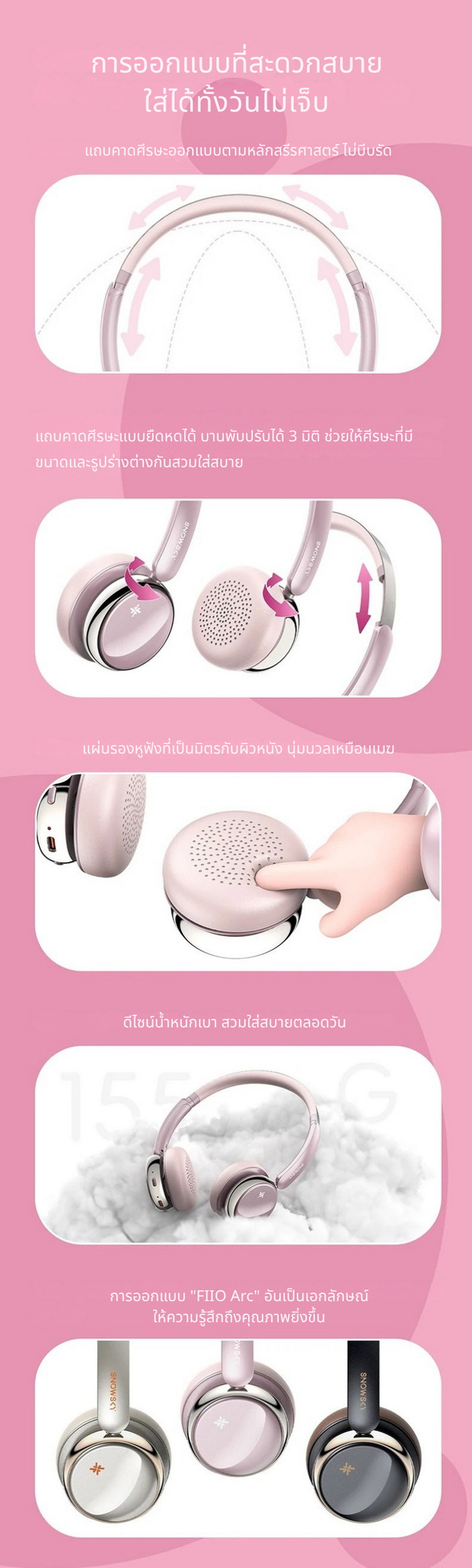 Snowsky ANYTIME หูฟังไร้สายแบบครอบหู รองรับ Bluetooth 5.4, โหมดเกม ประกันศูนย์ไทย