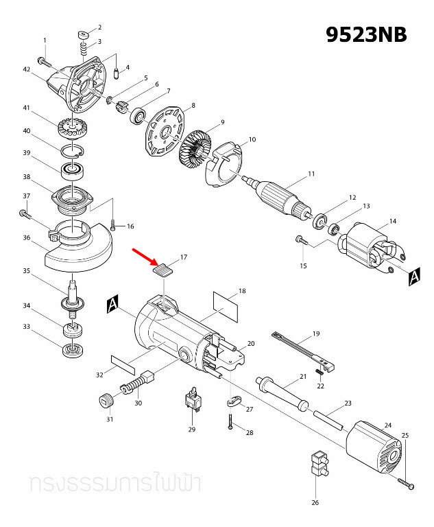 SWITCH KNOB หินเจียร Makita มากีต้า 9523NB [#17] Pn.415952-6 (แท้) ##(*)