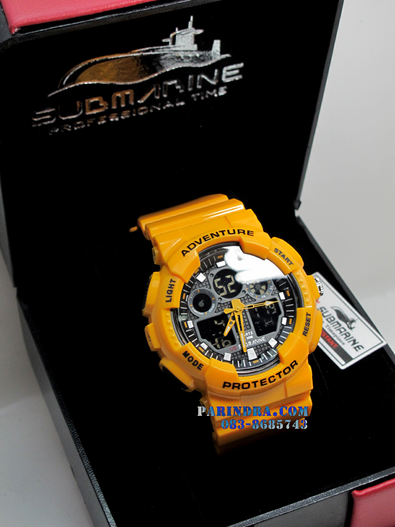 นาฬิกา US submarine Adventure Protector รุ่น TP3129M สีเหลืองมะม่วงสุกหน้าปัดดำพื้นหลังดำ