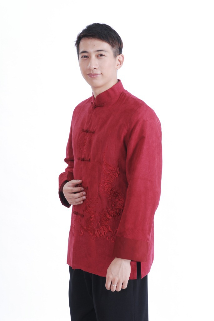 Pre-order ชุดจีน เสื้อจีนชาย แขนยาว สีแดง