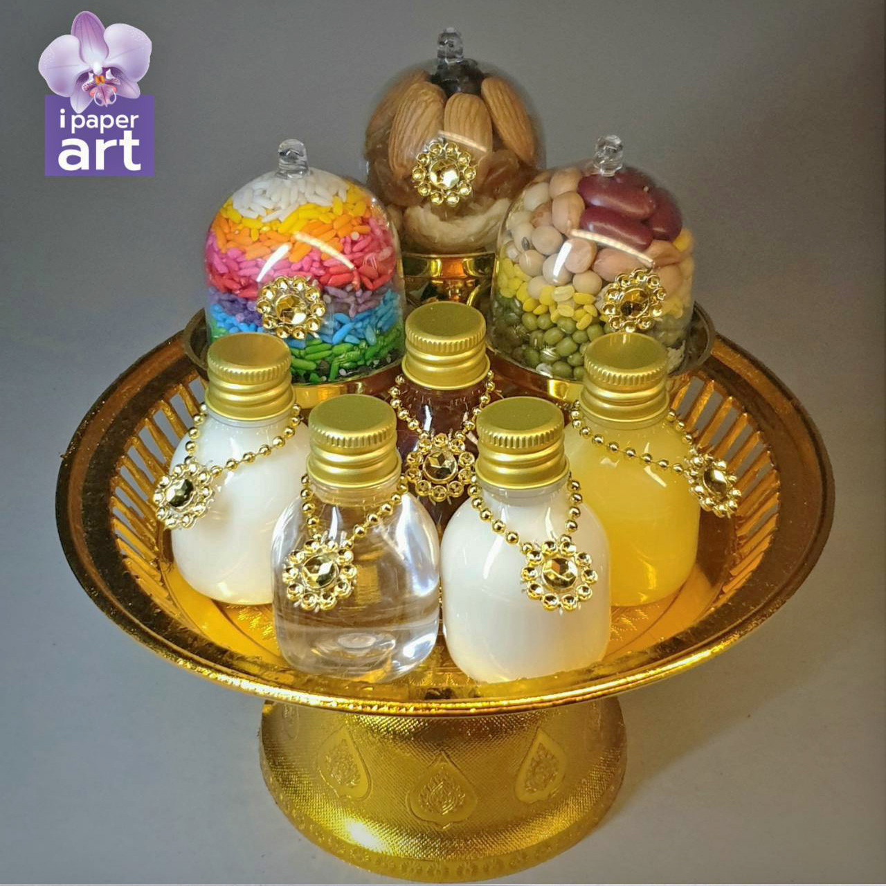 ชุดไหว้พระแม่ลักษมี พระแม่อุมาเทวี พระพิฆเนศ เทพฮินดู พร้อมพานรอง | ธัญพืช ข้าวอักษัต ปัญจเมวา ปัญจอมฤต