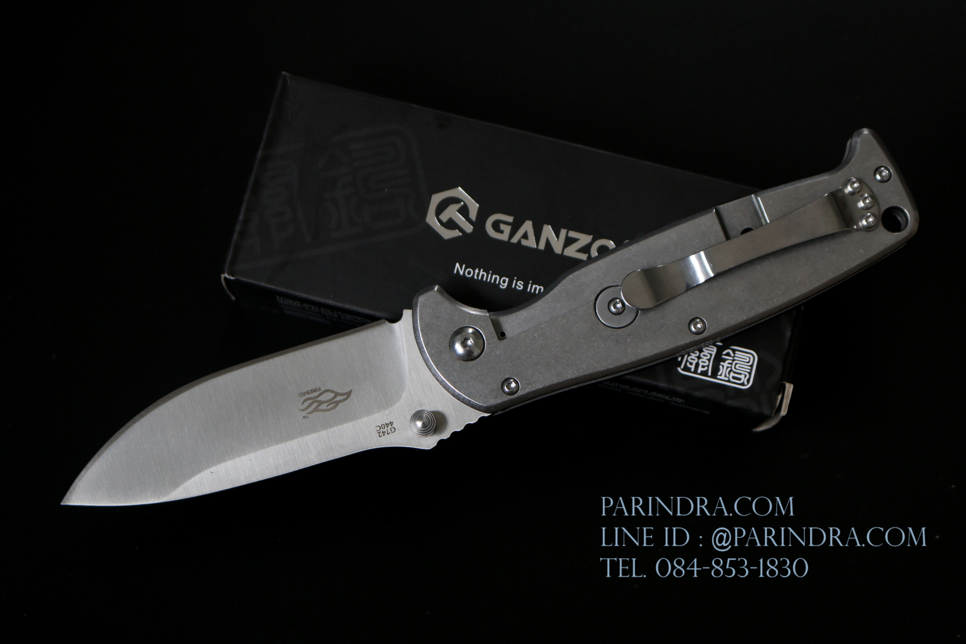 มีดพับ Ganzo กานโซ่ รุ่น G-742-1-BK ด้ามสีดำสนิท และอีกด้านเป็นโลหะ ของแท้ 100%