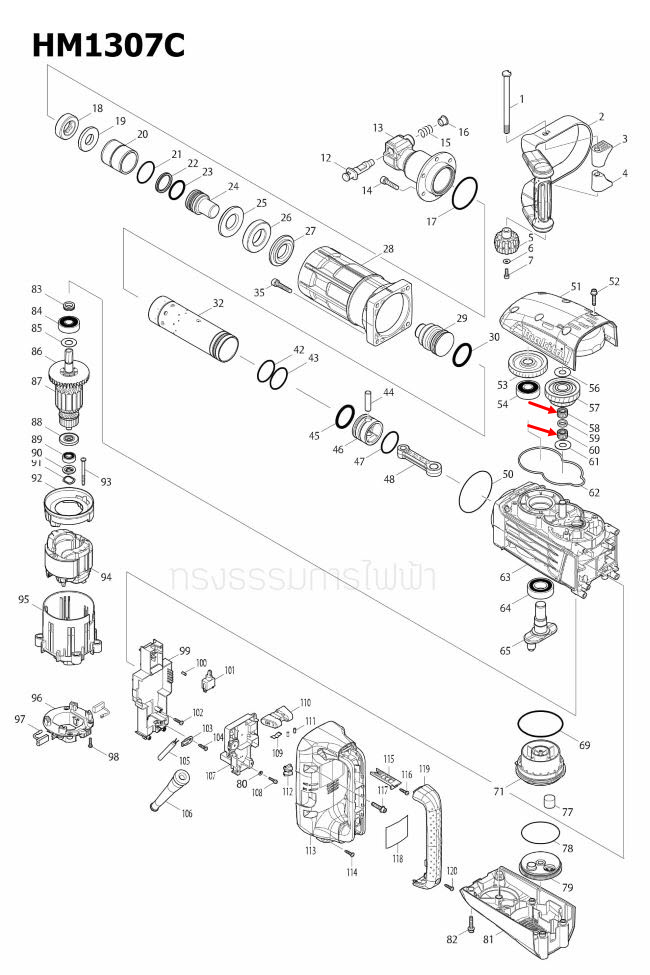 NEEDLE CAGE 1412 สกัดไฟฟ้า Makita มากีต้า HM1214C [#58], HM1307C [#58, #60] Pn.212159-3 (แท้) ##