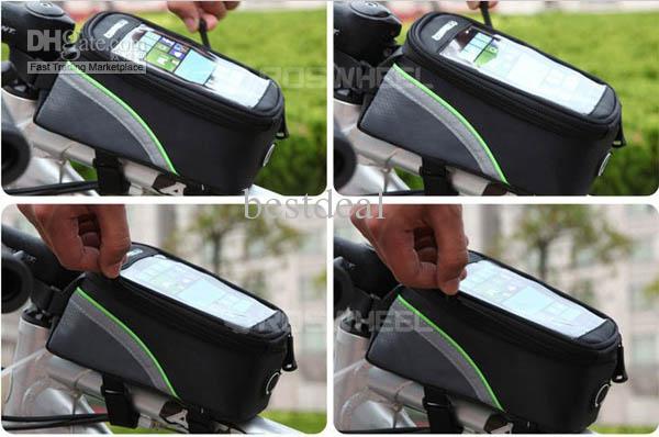 กระเป๋าใส่โทรศัพท์คาดเฟรม Roswheel Bicycle Front Top Tube Frame Bag Touch Screen Waterproof Storage Pack inches (L) , 12496