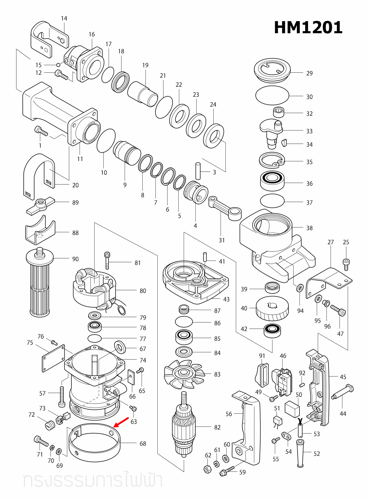 ปลอกลัดซองถ่าน แย้ก Makita มากีต้า HM1201 [#68] Pn.341741-2 (แท้) ##