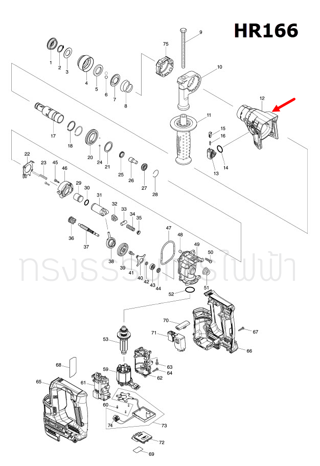 GEAR HOUSING COMPLETE สว่านโรตารี่ Makita มากีต้า HR166, HR166D Pn.144218-4 (แท้) ##
