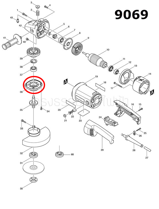 BEARING BOX หินเจียร Makita 9067, 9069 [#36] Pn.317007-2 (แท้) ##