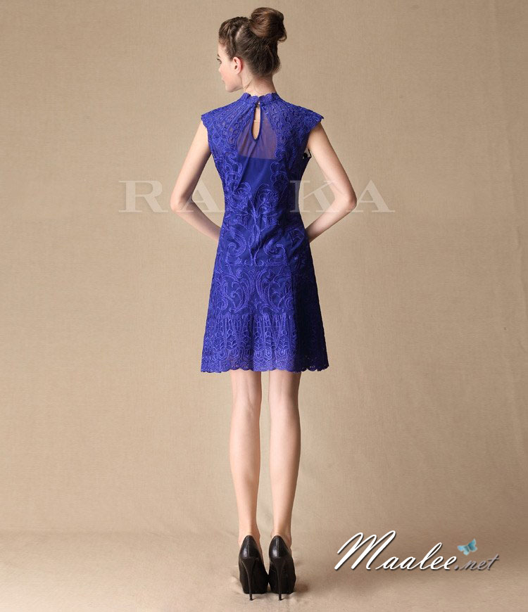 พร้อมเช่า ชุดราตรีสั้น ลูกไม้สี Apricot แขนกุด ดูชุดจริงภาพล่างสุด