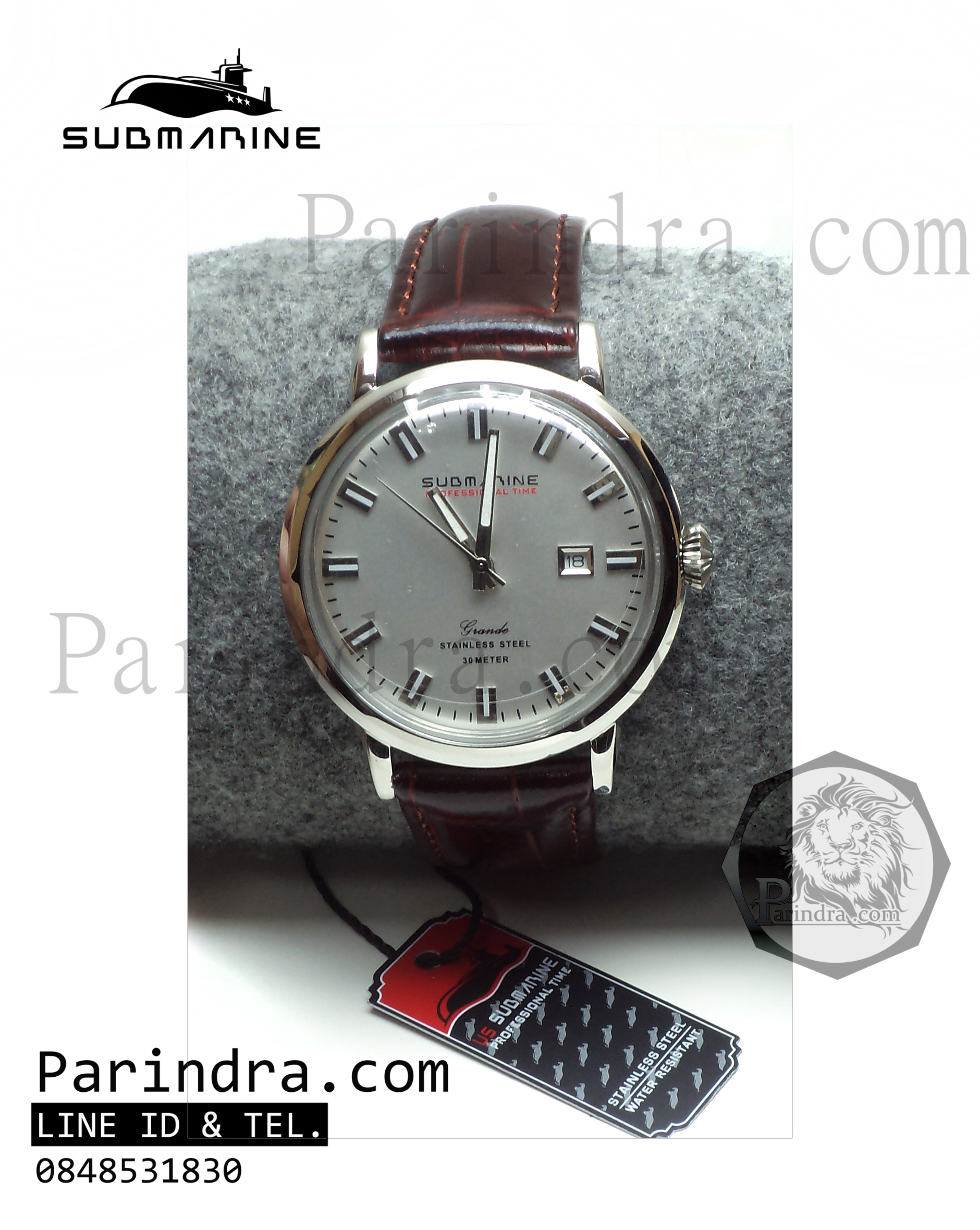 นาฬิกา US submarine Pro รุ่น SUB201M สายหนังสีน้ำตาล หน้าปัดสีเงิน Japan Movement