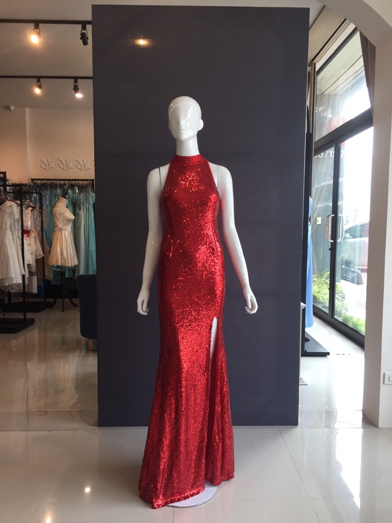 พร้อมเช่า ชุดราตรียาว เดรสยาวทรงหางปลา เซ็กซี่มาก สีแดง